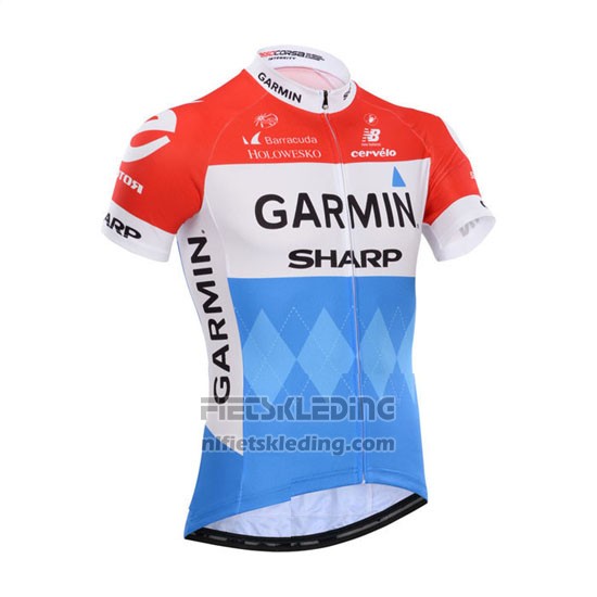 2014 Fietskleding Garmin Sharp Lichtblauw en Rood Korte Mouwen en Koersbroek